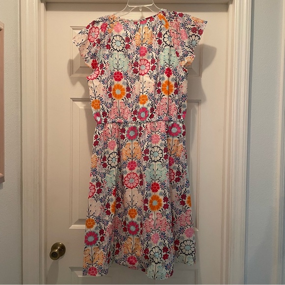 Talbots Floral Tile Print Smocked Cotton Dress Size 12 Fit & Flare Garden Party - Picture 3 of 12